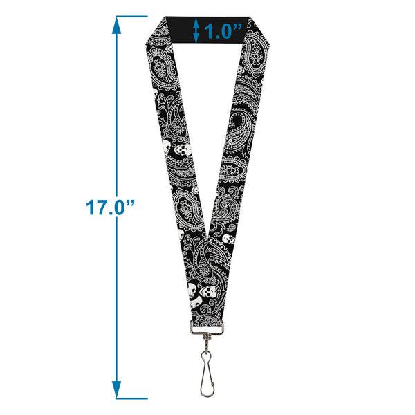 Buckle Down Lanyard - 1.0" - Bandana Skulls Black White