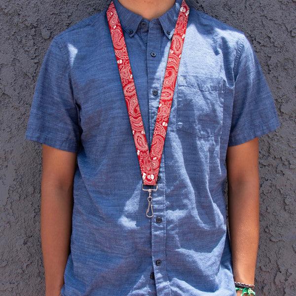Buckle Down Lanyard - 1.0" - Bandana Skulls Red White