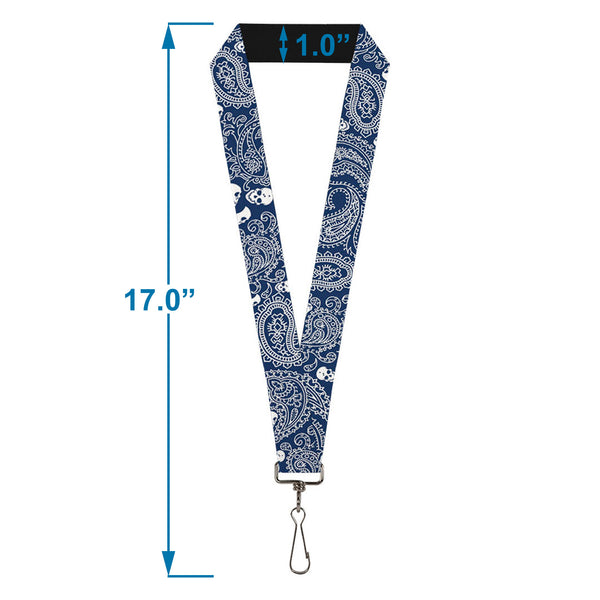 Buckle Down Lanyard - 1.0" - Bandana Skulls Royal White