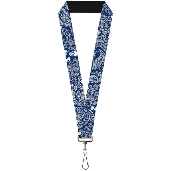 buckle down Lanyard - 1.0" - Bandana Skulls Royal White