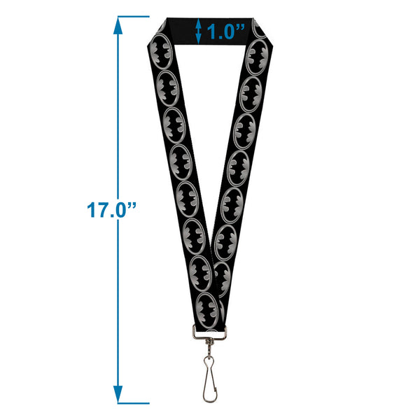 Buckle Down Lanyard - 1.0" - Batman Shield Black Silver