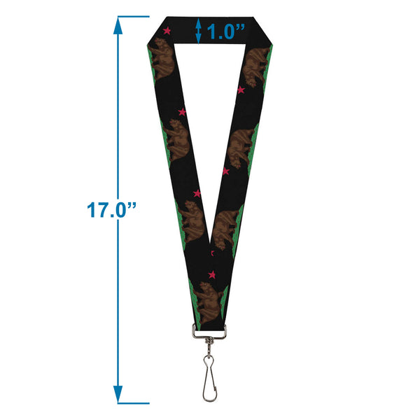 Buckle Down Lanyard - 1.0" - California Flag Bear Black