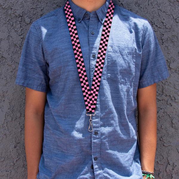 Buckle Down Lanyard - 1.0" - Checker Black Baby Pink