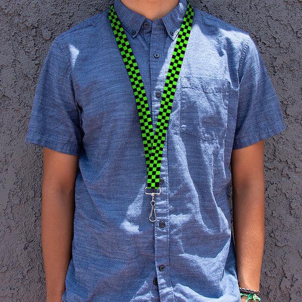 Buckle Down Lanyard - 1.0" - Checker Black Neon Green