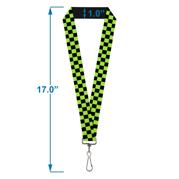 Buckle Down Lanyard - 1.0" - Checker Black Neon Green