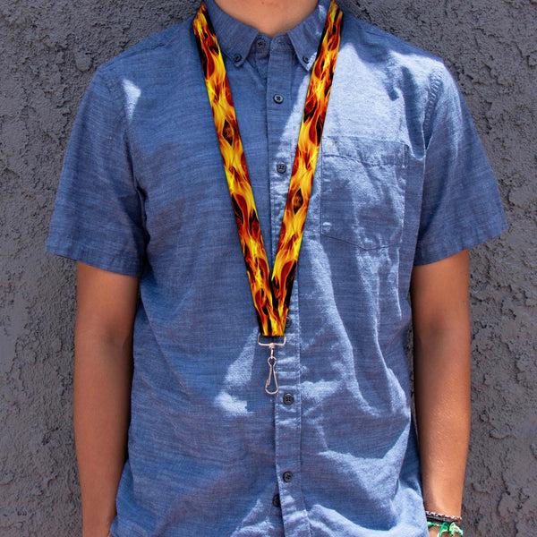 Buckle Down Lanyard - 1.0" - Flames Vivid Black Orange