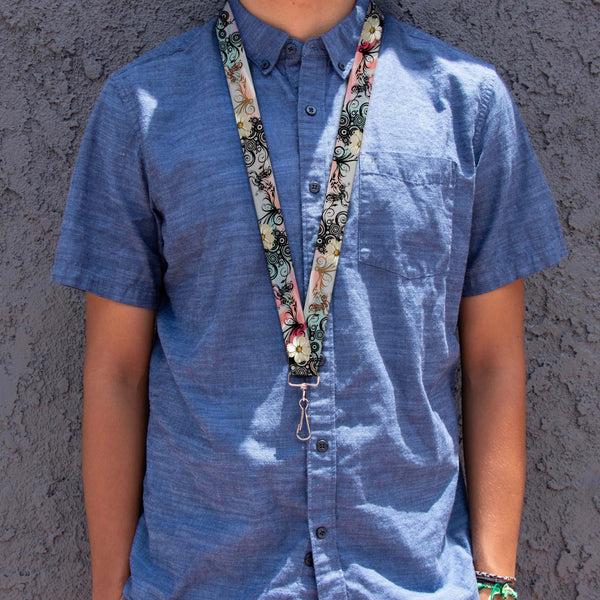 Buckle Down Lanyard - 1.0" - Flowers W Filigree Pink