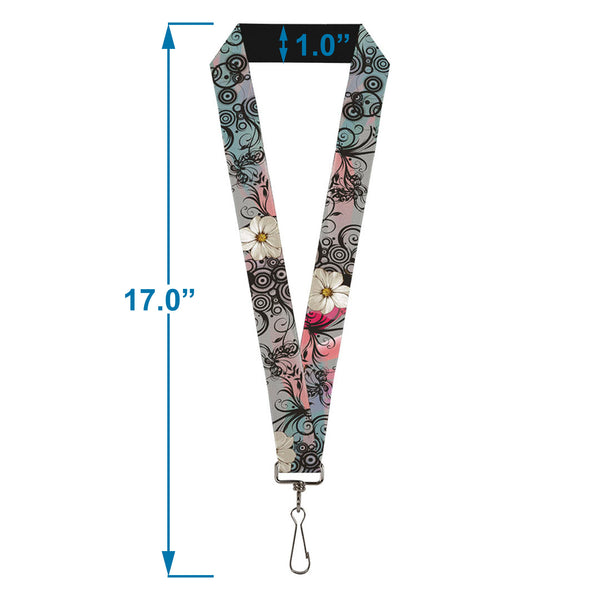 Buckle Down Lanyard - 1.0" - Flowers W Filigree Pink