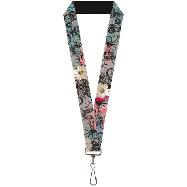 buckle down Lanyard - 1.0" - Flowers w Filigree Pink