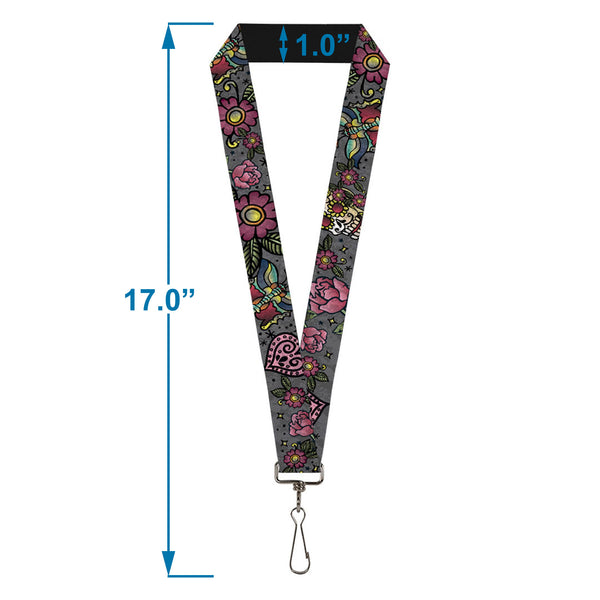 Buckle Down Lanyard - 1.0" - Love Kills CLOSE-UP Gray