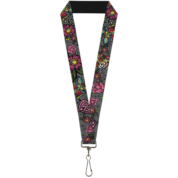 buckle down Lanyard - 1.0" - Love Kills CLOSE-UP Gray