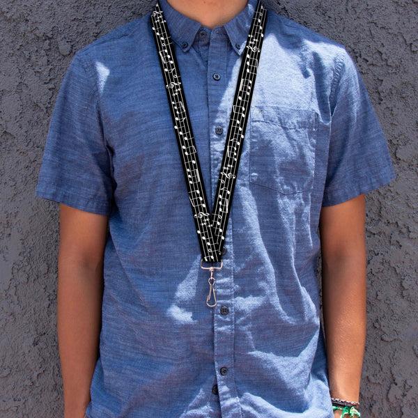 Buckle Down Lanyard - 1.0" - Music Notes Black White