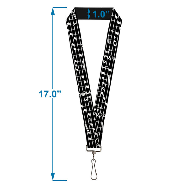 Buckle Down Lanyard - 1.0" - Music Notes Black White