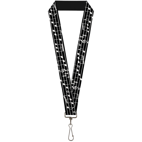 buckle down Lanyard - 1.0" - Music Notes Black White