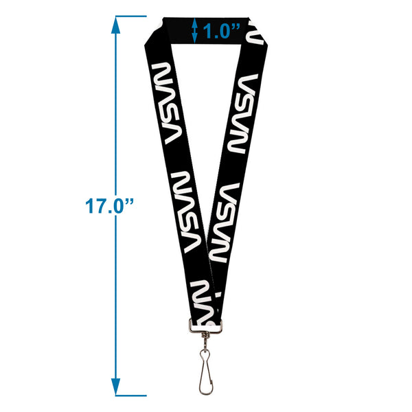 Buckle Down Lanyard - 1.0" - NASA Text Black White