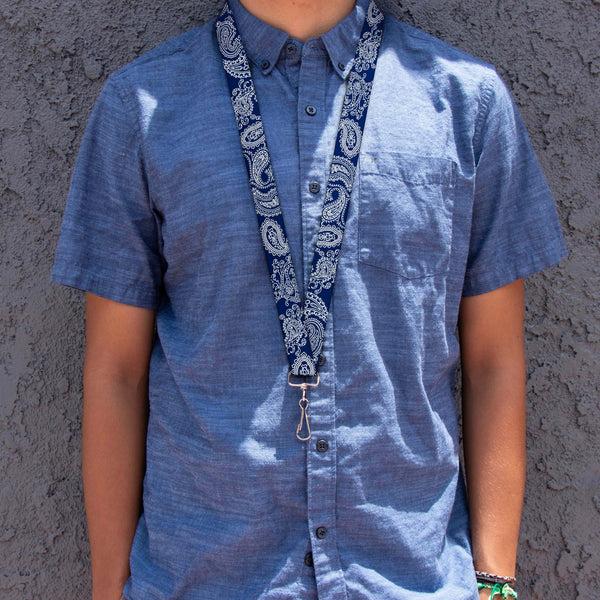 Buckle Down Lanyard - 1.0" - Paisley Blue White