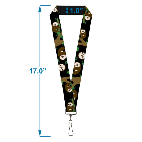 Buckle Down Lanyard - 1.0" - Sloth Face Hanging Black