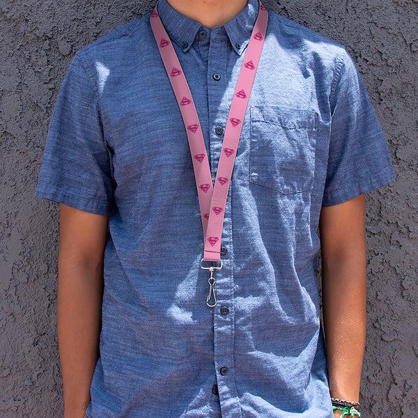 Buckle Down Lanyard - 1.0" - Superman Shield Pink
