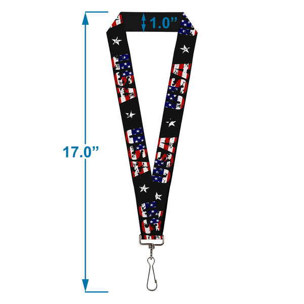 Buckle Down Lanyard - 1.0" - USA W Star Black US Flags