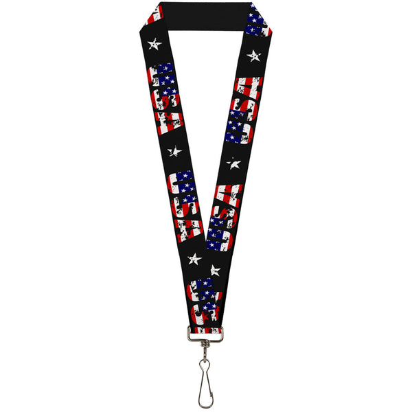 buckle down Lanyard - 1.0" - USA w Star Black US Flags