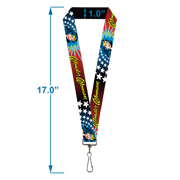 Buckle Down Lanyard - 1.0" - Wonder Woman Face W Stars