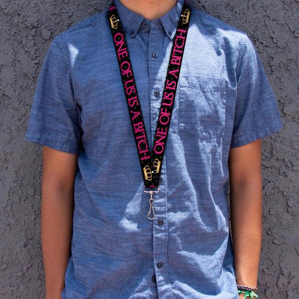 Buckle Down Buckle-Down Lanyard - ONE OF US IS A BITCH Crown/Paws Black/Gray/Pink