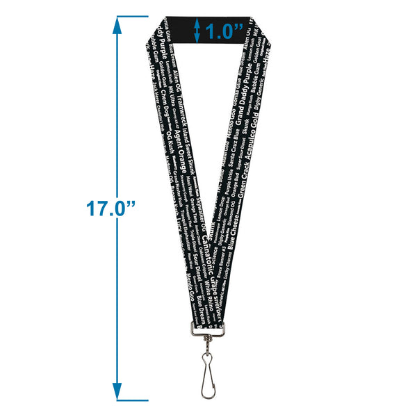 Buckle Down Buckle-Down Lanyard - Verbiage Marijuana Strains Black/White