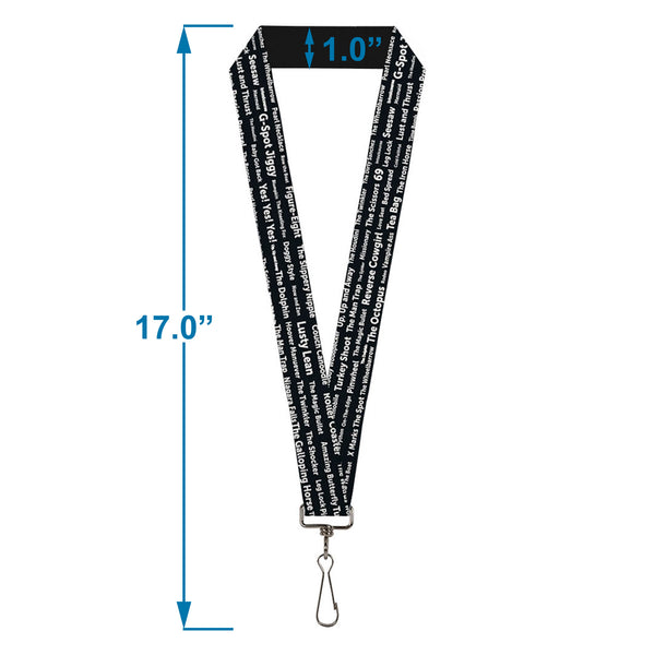 Buckle Down Buckle-Down Lanyard - Verbiage Sex Positions Black/White