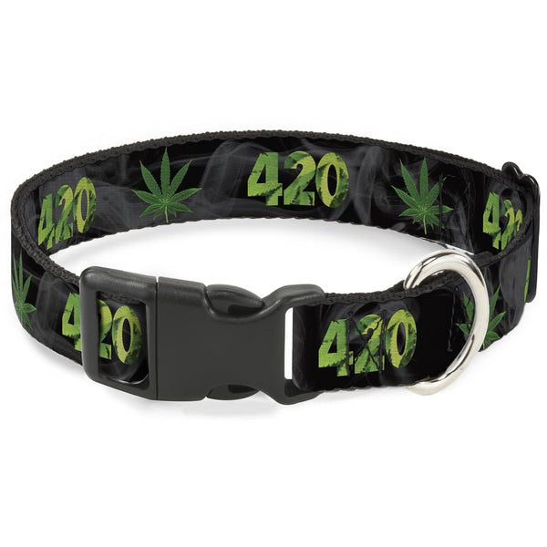buckle down Buckle-Down Plastic Buckle Dog Collar - 420/Pot Leaf Black/Smoke/Green