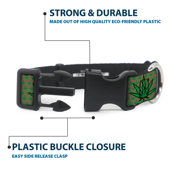 Buckle Down Buckle-Down Plastic Buckle Dog Collar - Marijuana Garden Tan/Green