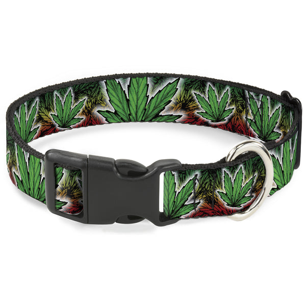 buckle down Buckle-Down Plastic Buckle Dog Collar - Marijuana Haze Rasta/White