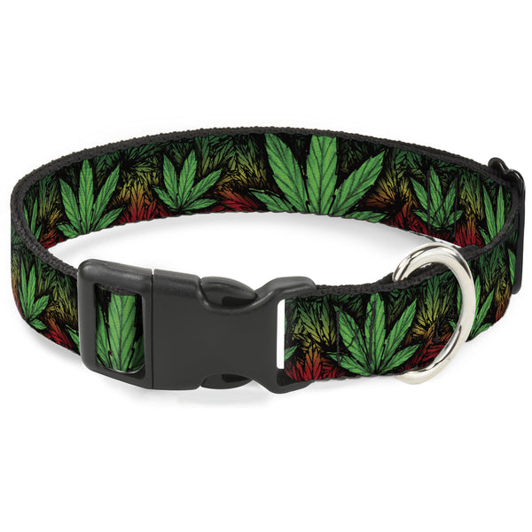 buckle down Buckle-Down Plastic Buckle Dog Collar - Marijuana Haze Rasta/Black