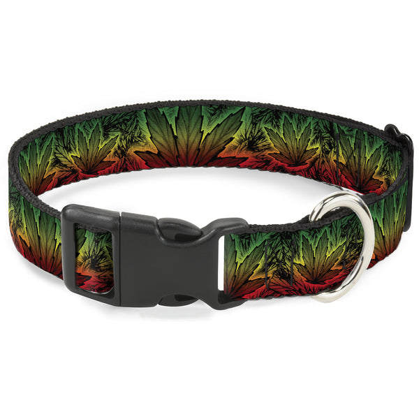 buckle down Buckle-Down Plastic Buckle Dog Collar - Marijuana Haze Rasta/Rasta