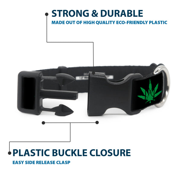 Buckle Down Buckle-Down Plastic Buckle Dog Collar - Marijuana Leaf Repeat Black/Green