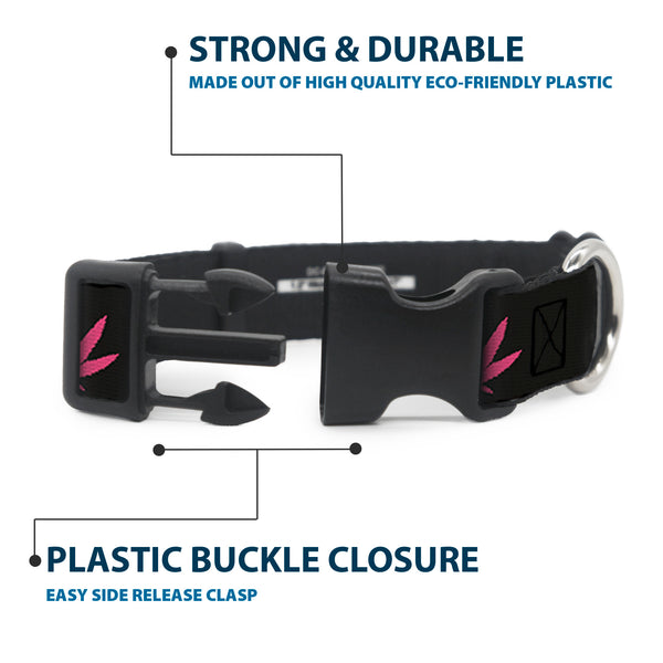 Buckle Down Buckle-Down Plastic Buckle Dog Collar - Marijuana Leaf Repeat Black/Pink