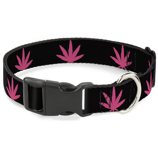 buckle down Buckle-Down Plastic Buckle Dog Collar - Marijuana Leaf Repeat Black/Pink