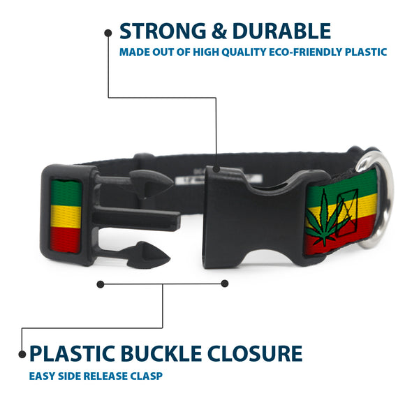 Buckle Down Buckle-Down Plastic Buckle Dog Collar - Marijuana Leaf Repeat Rasta
