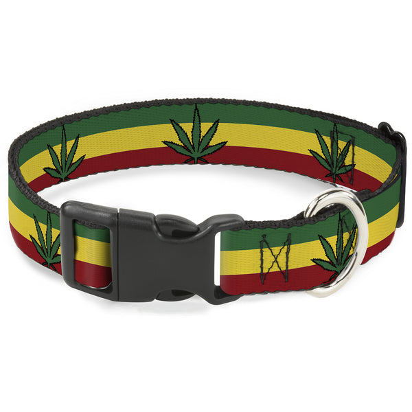 buckle down Buckle-Down Plastic Buckle Dog Collar - Marijuana Leaf Repeat Rasta