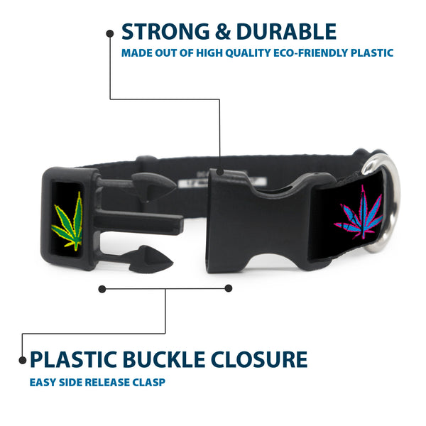Buckle Down Buckle-Down Plastic Buckle Dog Collar - Marijuana Leaf Repeat Black/Multi Color