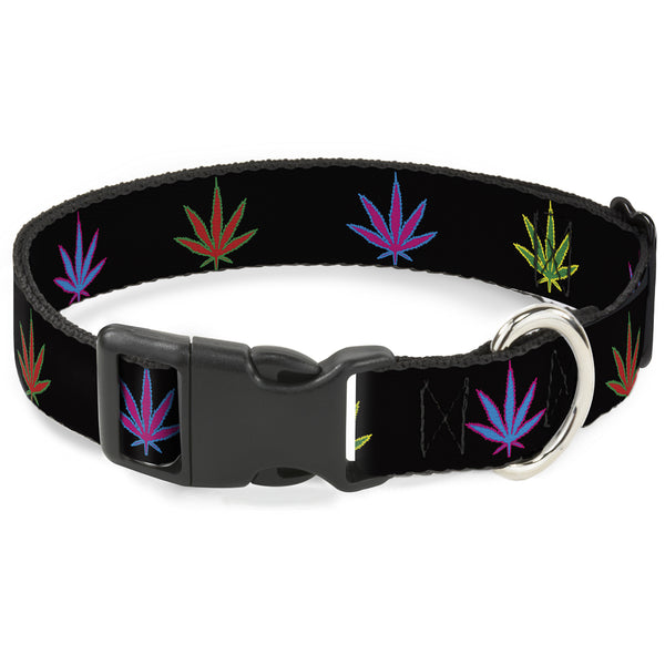 buckle down Buckle-Down Plastic Buckle Dog Collar - Marijuana Leaf Repeat Black/Multi Color