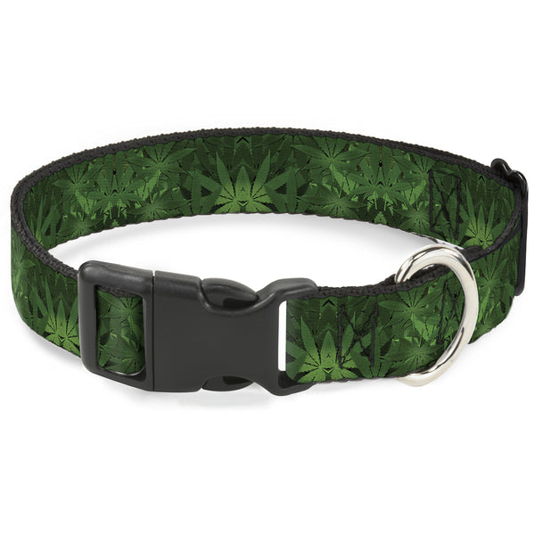 buckle down Buckle-Down Plastic Buckle Dog Collar - Marijuana Leaves Stacked