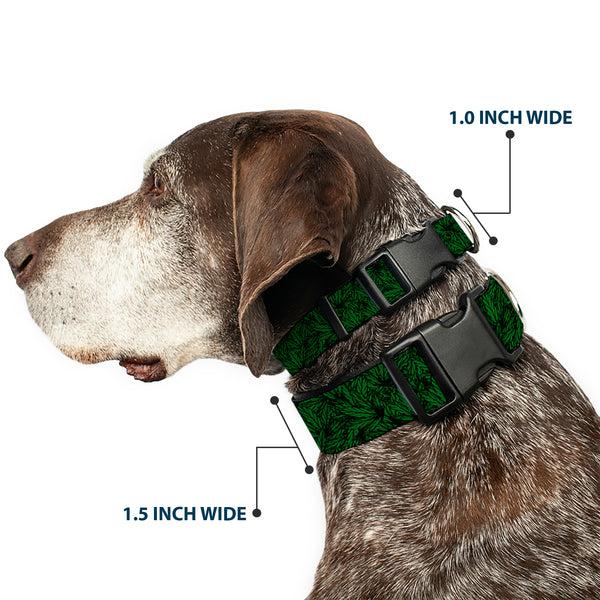 Buckle Down Buckle-Down Plastic Buckle Dog Collar - Marijuana Leaves Stacked Black/Green