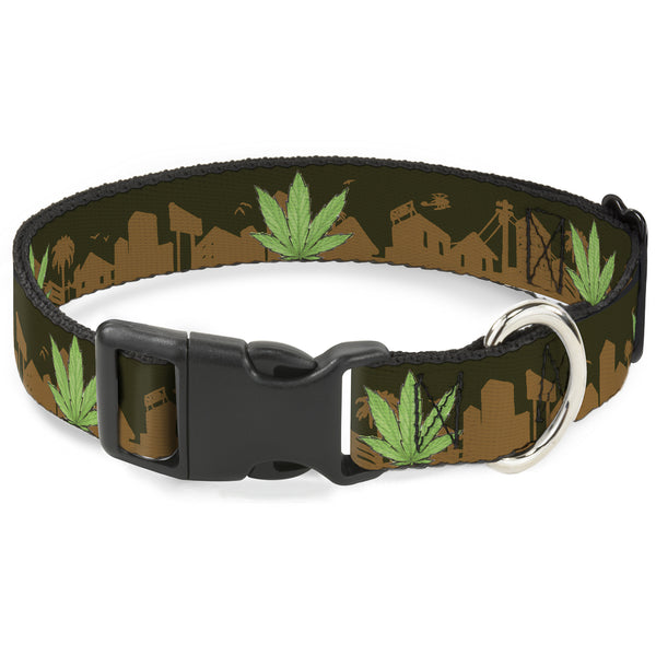 buckle down Buckle-Down Plastic Buckle Dog Collar - Marijuana Leaf Skyline
