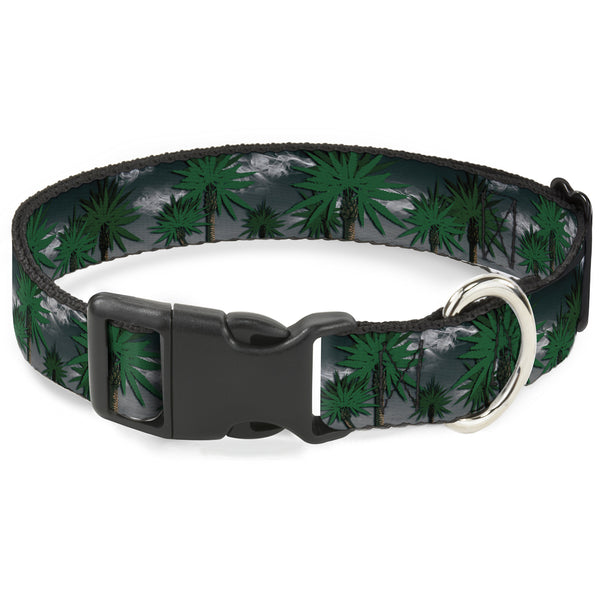buckle down Buckle-Down Plastic Buckle Dog Collar - Marijuana Palm Trees/Clouds