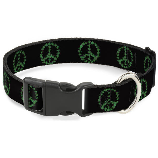 buckle down Buckle-Down Plastic Buckle Dog Collar - Marijuana Peace Repeat Black/Green