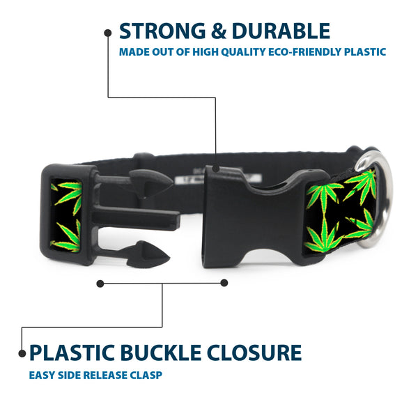 Buckle Down Buckle-Down Plastic Buckle Dog Collar - Marijuana Reflection Black/Yellow/Green