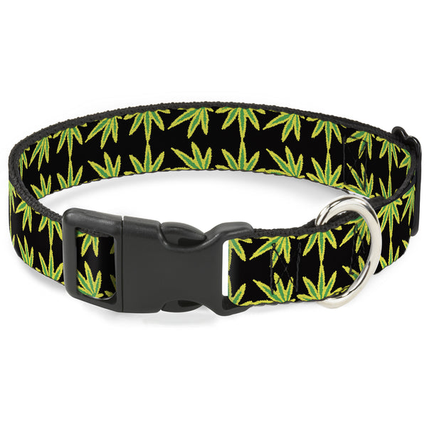 buckle down Buckle-Down Plastic Buckle Dog Collar - Marijuana Reflection Black/Yellow/Green