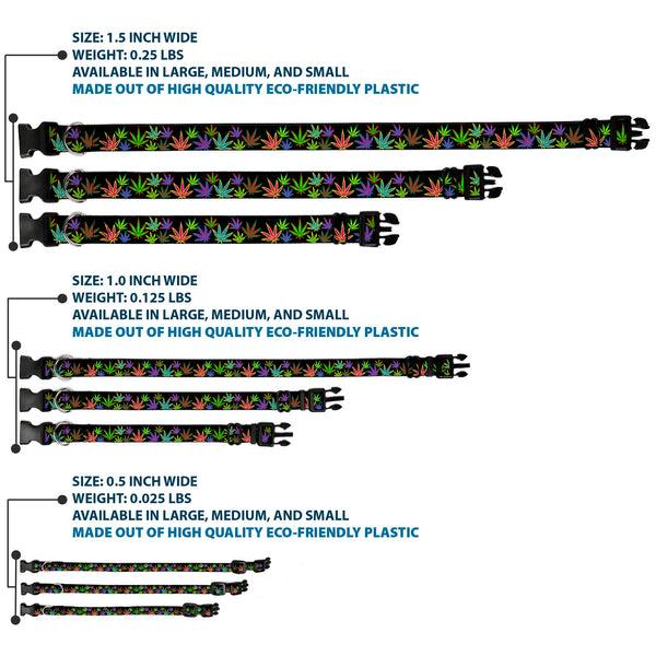 Buckle Down Buckle-Down Plastic Buckle Dog Collar - Multi Marijuana Leaves Black/Multi Color