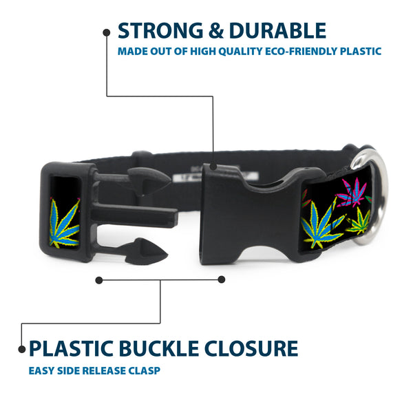 Buckle Down Buckle-Down Plastic Buckle Dog Collar - Multi Marijuana Leaves Black/Multi Color