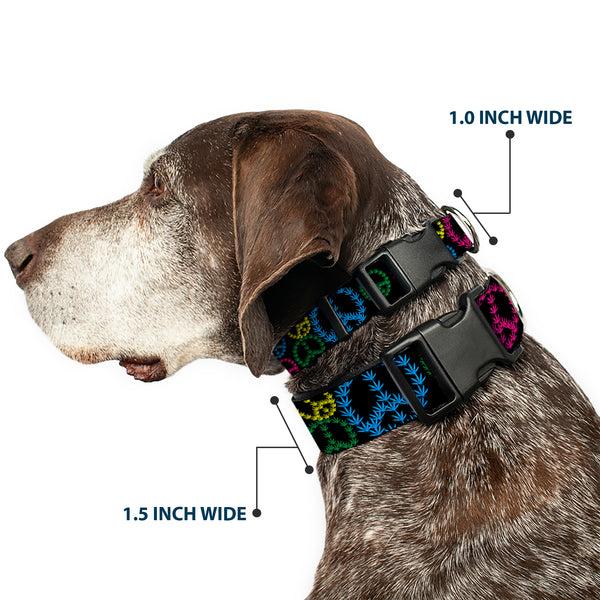 Buckle Down Buckle-Down Plastic Buckle Dog Collar - Multi Marijuana Peace Black/Multi Color
